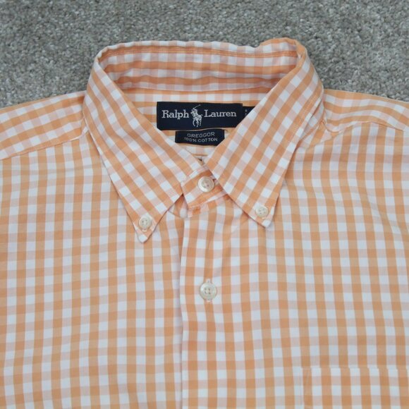 Ralph Lauren Greggor Shirt Mens Medium Orange/White Gingham Cotton S/S Button - Picture 6 of 10
